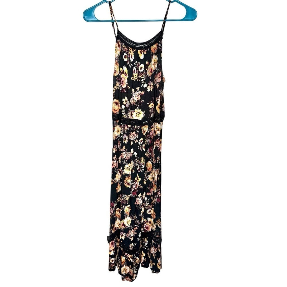Eyeshadow Black and Floral Print Sleeveless Midi Dress Size Small